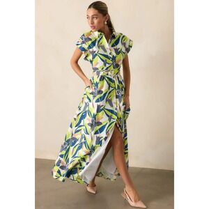 Prosperina Jocelyn Multi Floral Print Cotton Maxi Dress Large